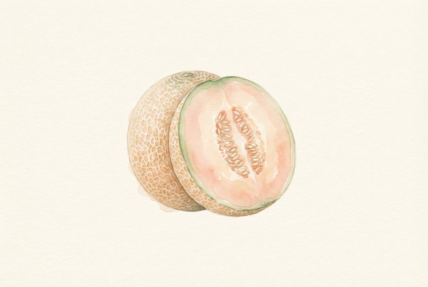 Aquarela de melão cantaloupe — o tamanho aproximado do bebê com 34 semanas